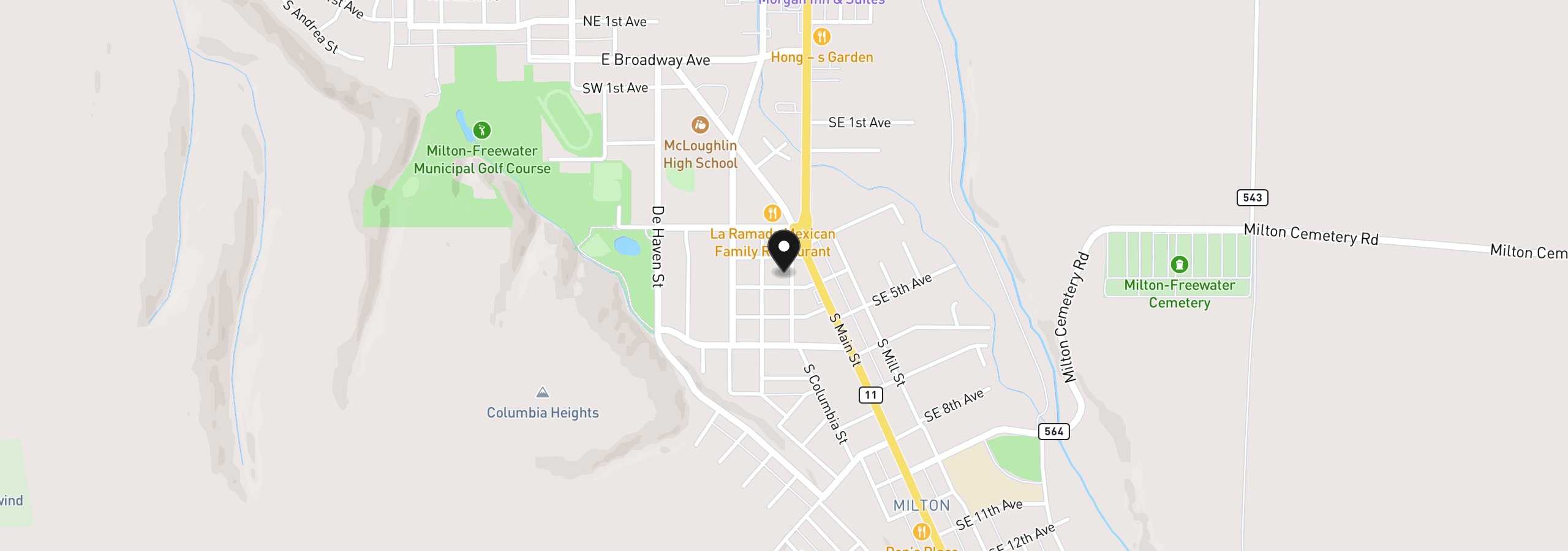 Map showing the location of 320 S Columbia St, Milton-Freewater, OR 97862