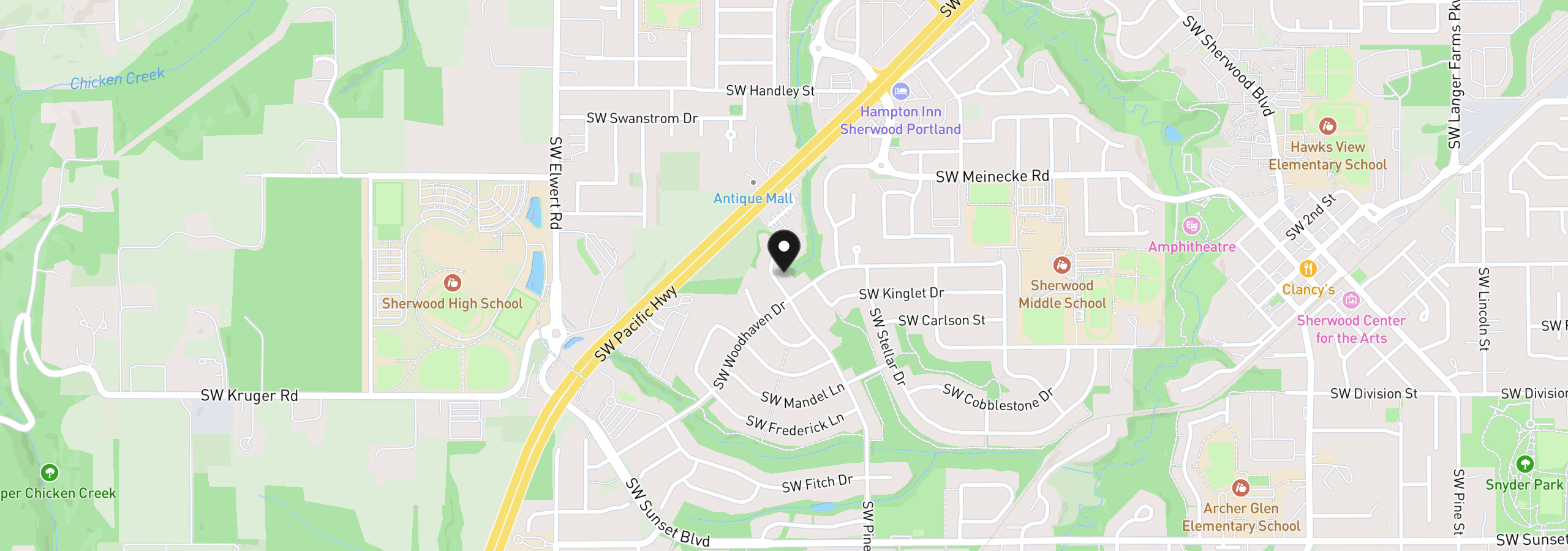 Map showing the location of 22644 SW Pinehurst Dr, Sherwood, OR 97140