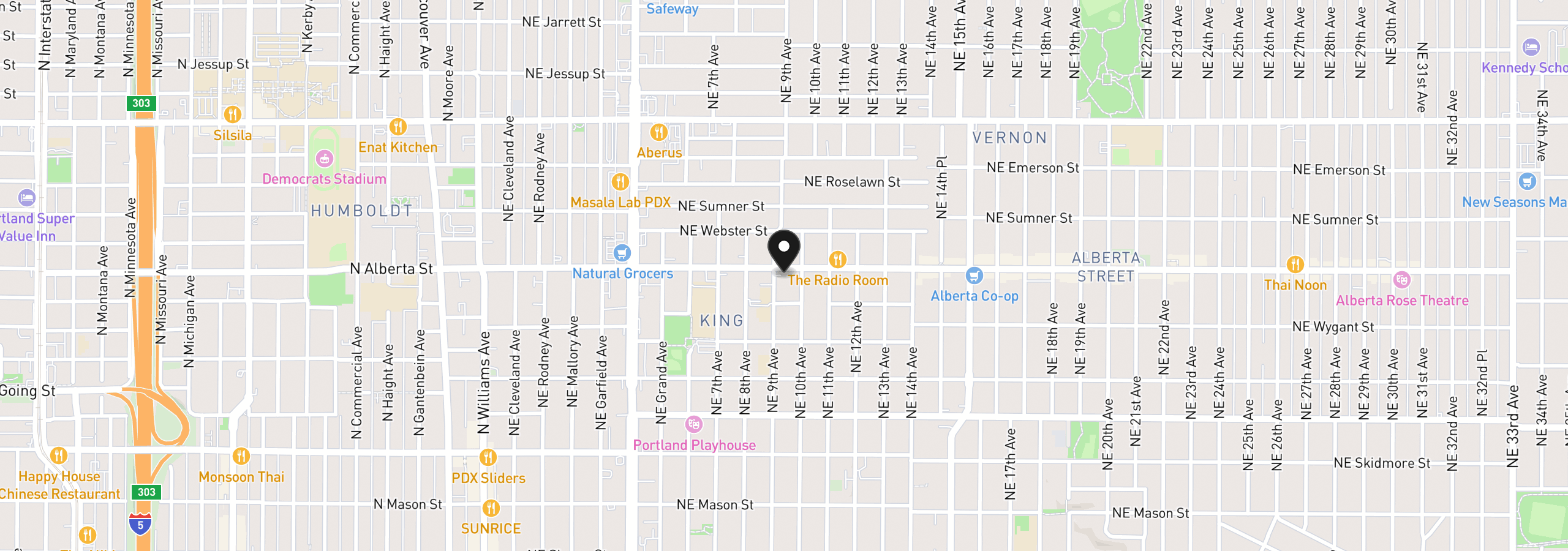 Map showing the location of 4956 NE 9th Ave 2, Portland, OR 97211