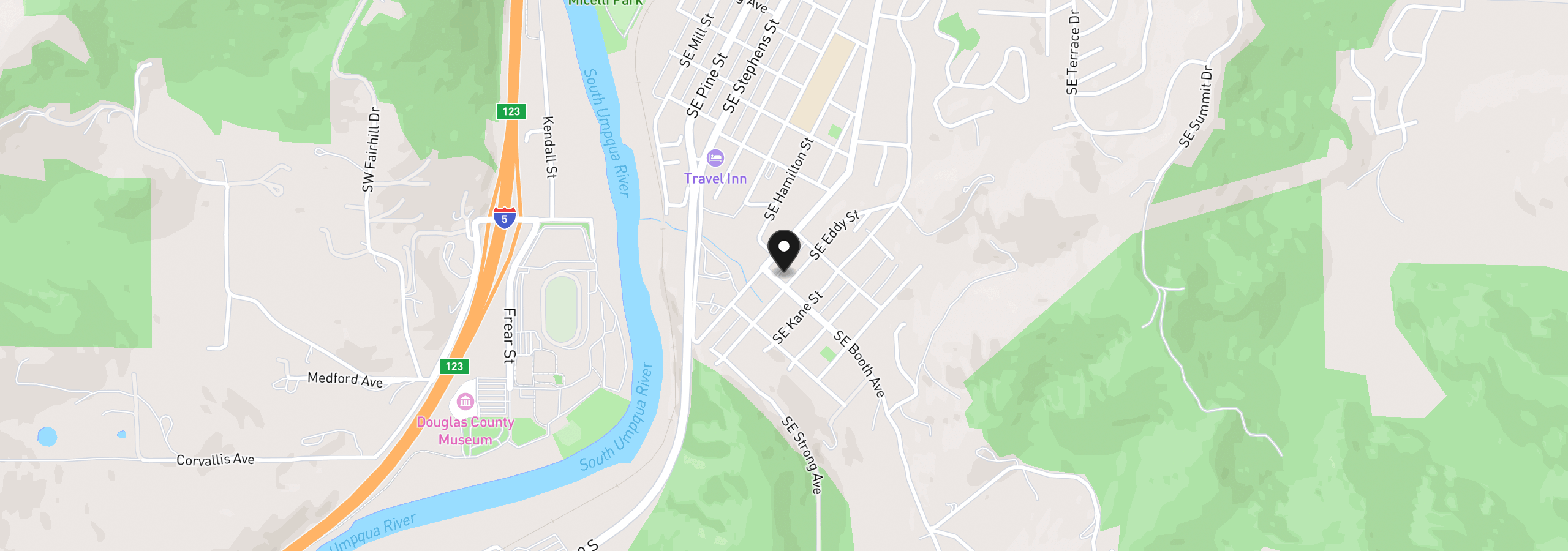 Map showing the location of 1224 SE Booth Ave, Roseburg, OR 97470