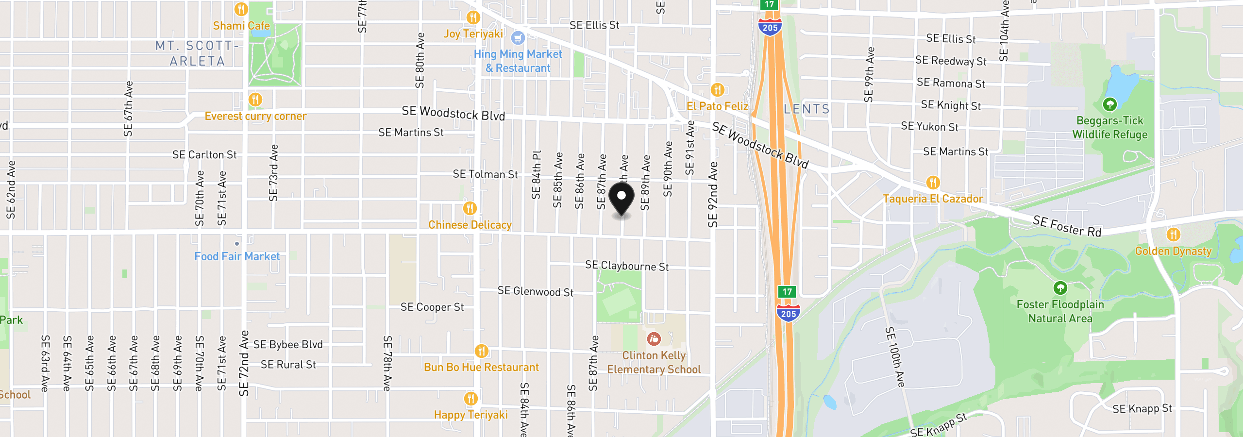 Map showing the location of 6441 SE 88th Ave, Portland, OR 97217