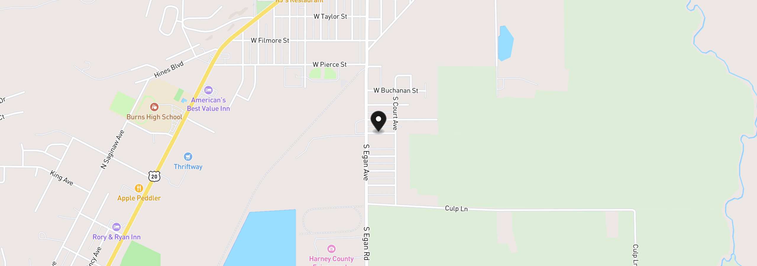 Map showing the location of 420 W Grant St, Burns, OR 97720