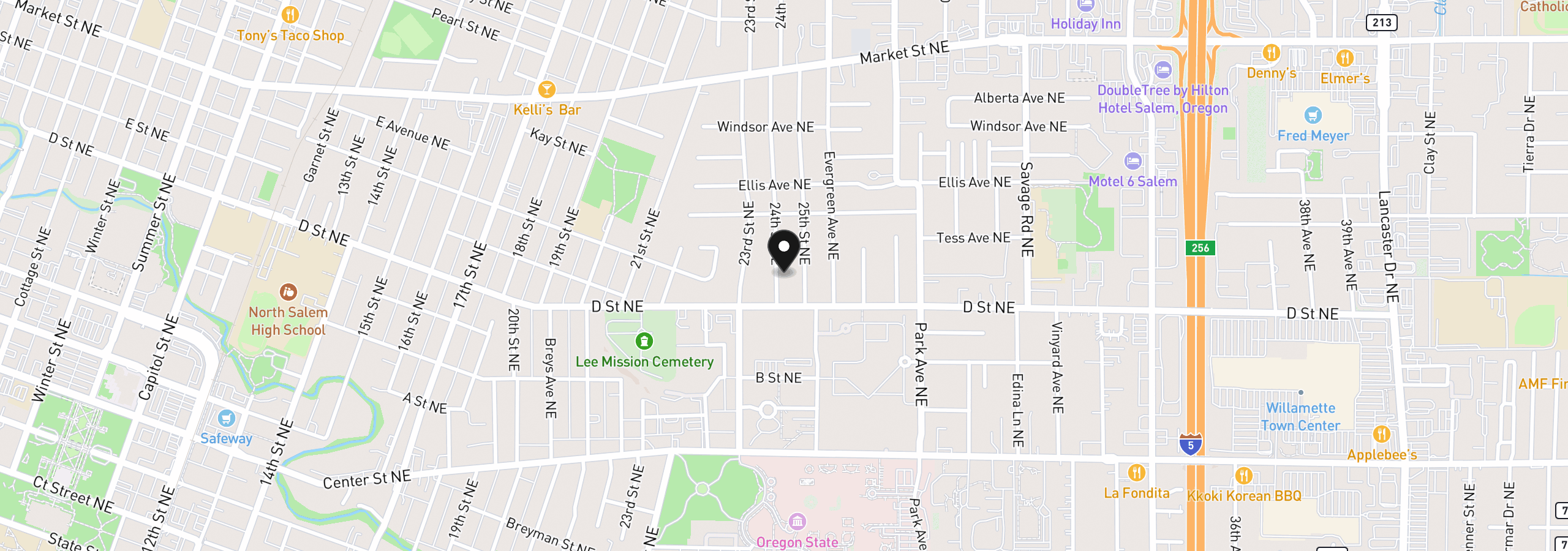 Map showing the location of 1084 24th St, Salem, OR 97301
