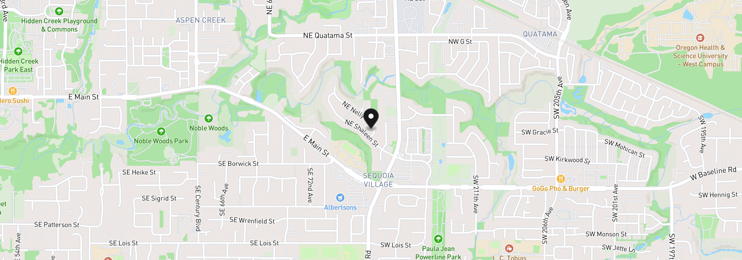 Map showing the location of 7386 NE Nelly St, Hillsboro, OR 97124