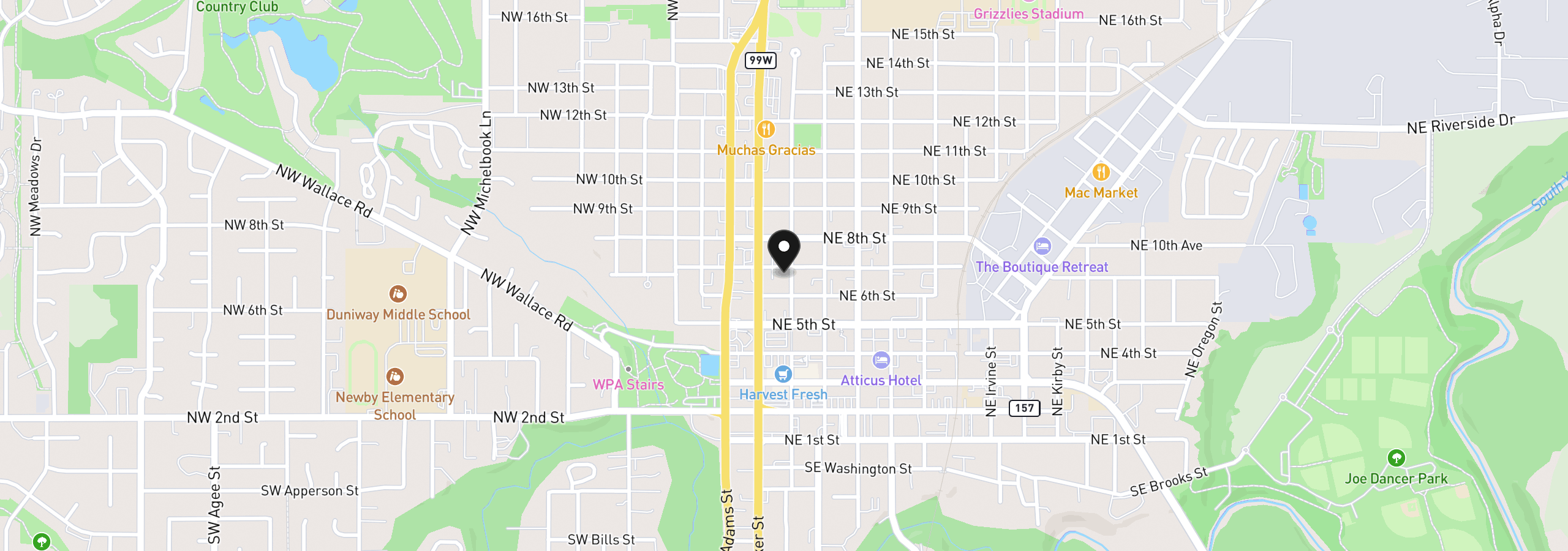 Map showing the location of 625 NE Cowls St, McMinnville, OR 97128