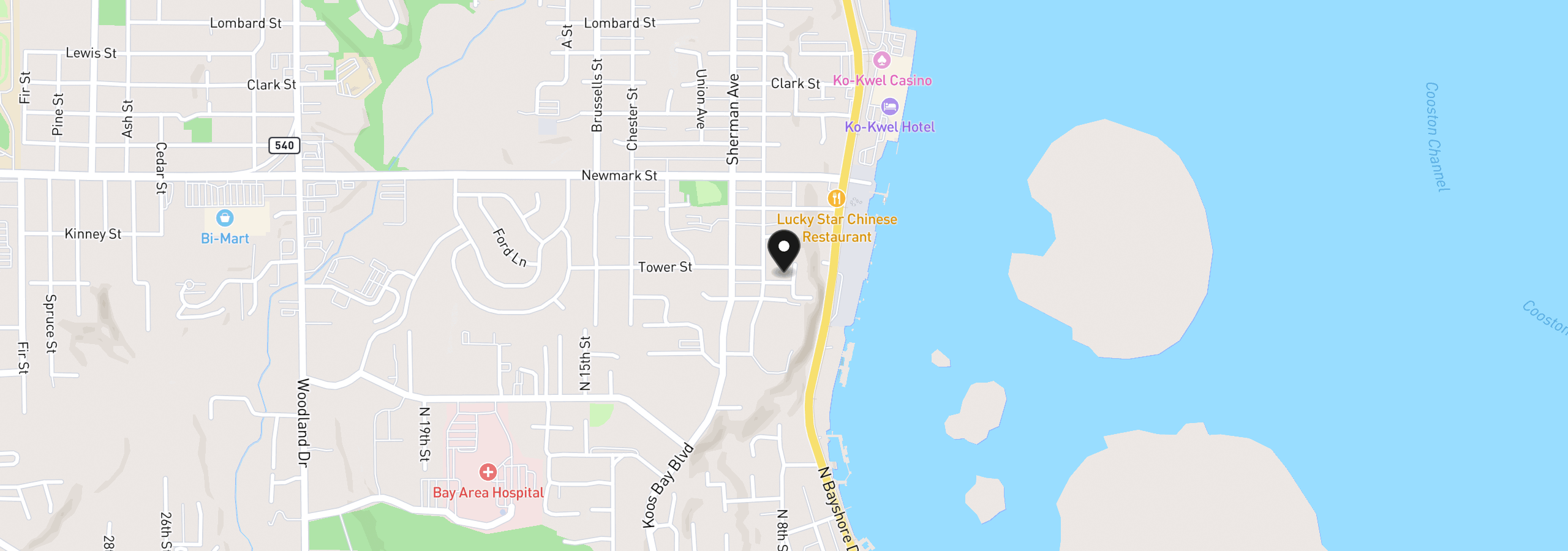 Map showing the location of 3726 Stanton Ave, North Bend, OR 97459