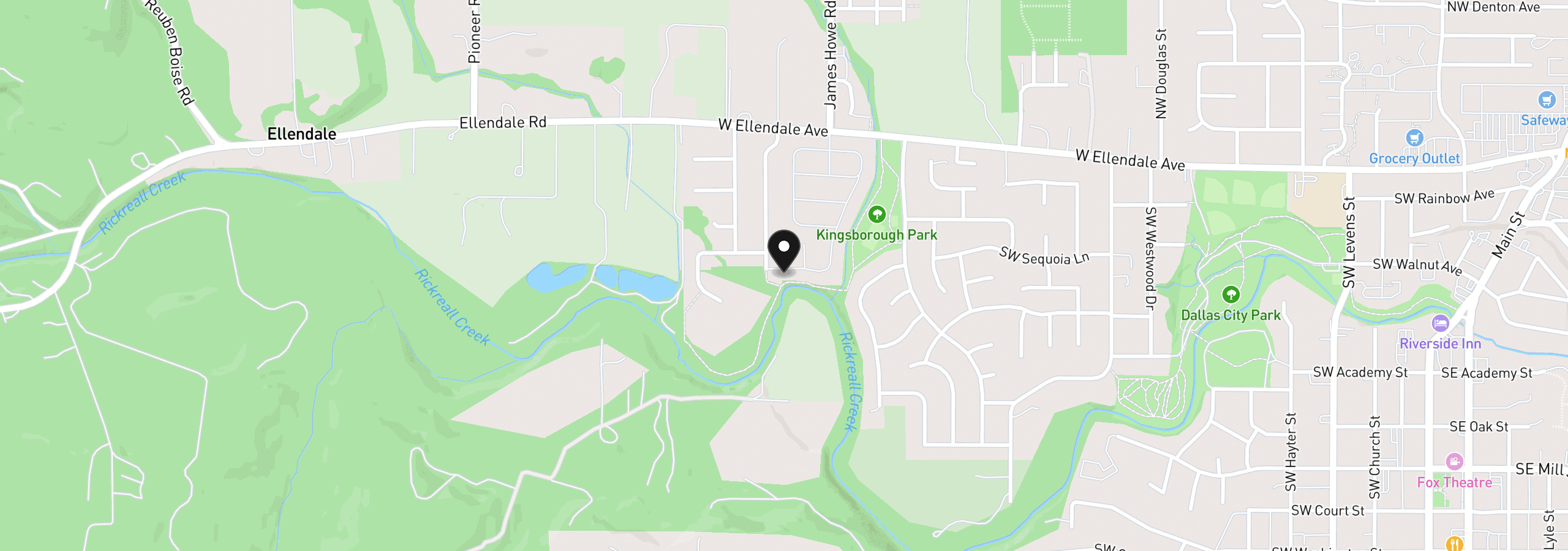 Map showing the location of 1401 W Ellendale Ave 34, Dallas, OR 97338