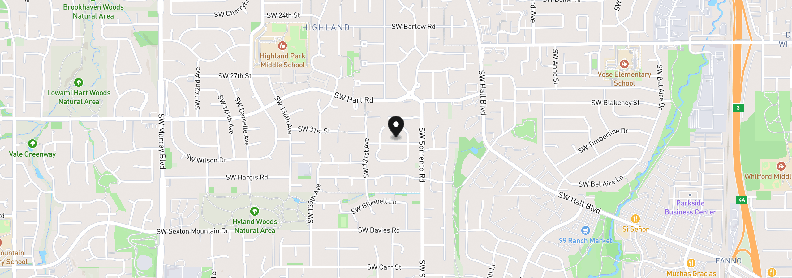 Map showing the location of 12935 SW Hanson Rd, Beaverton, OR 97008