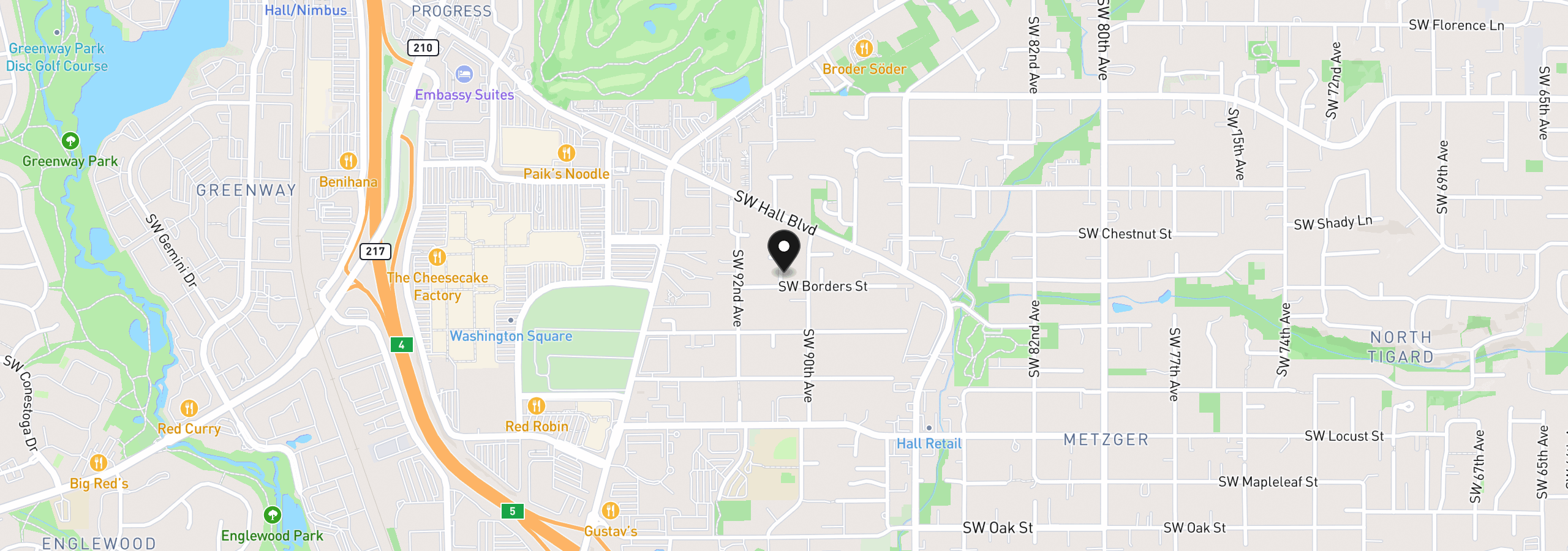 Map showing the location of 9556 SW 91st Ave 2, Portland, OR 97223
