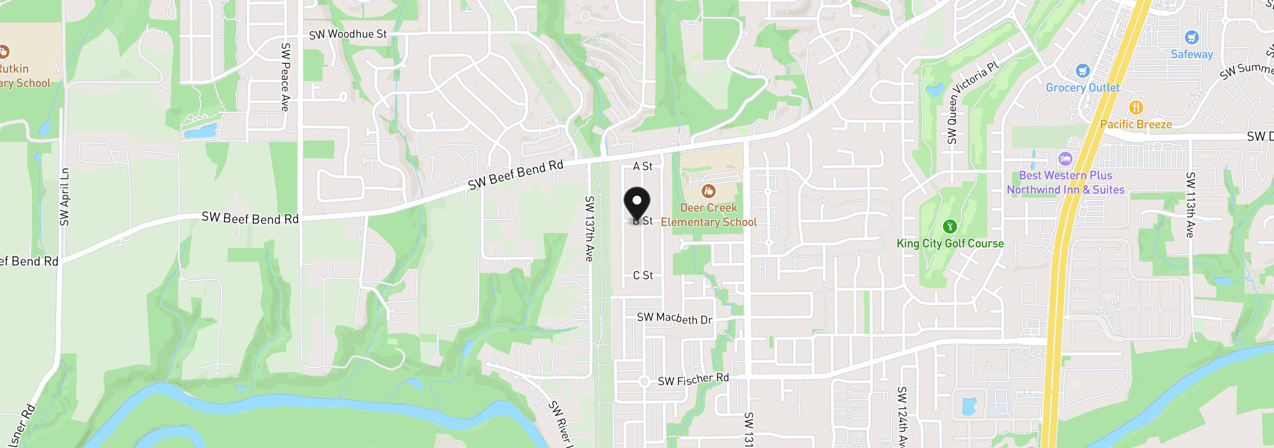 Map showing the location of 13620 SW Beef Bend Rd 97, Tigard, OR 97224