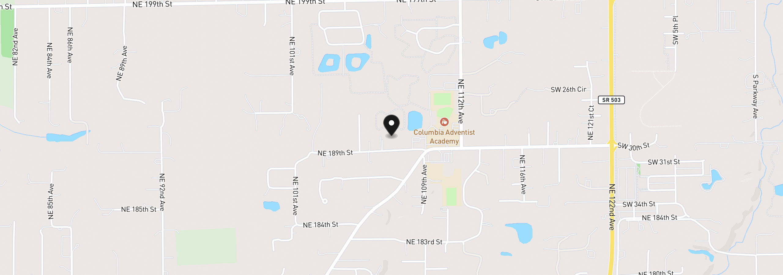 Map showing the location of 10704 NE 189th St, Battle Ground, Wa 98604