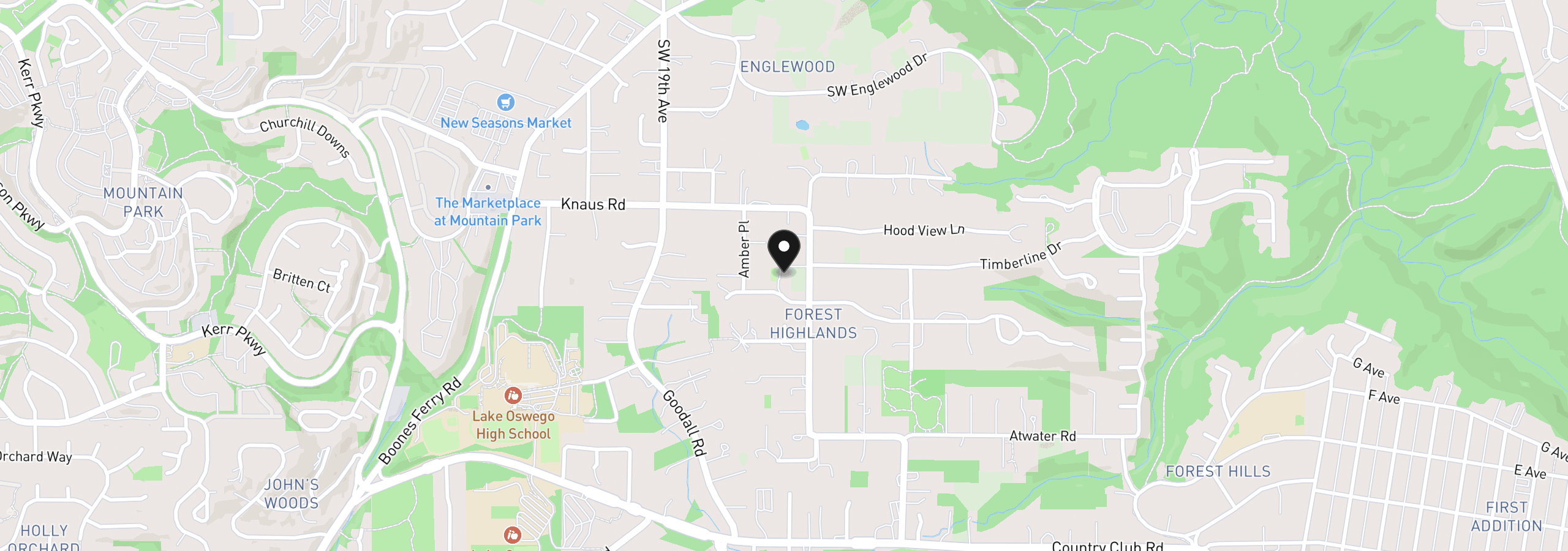 Map showing the location of 13237 Knaus Rd, Lake Oswego, OR 97034