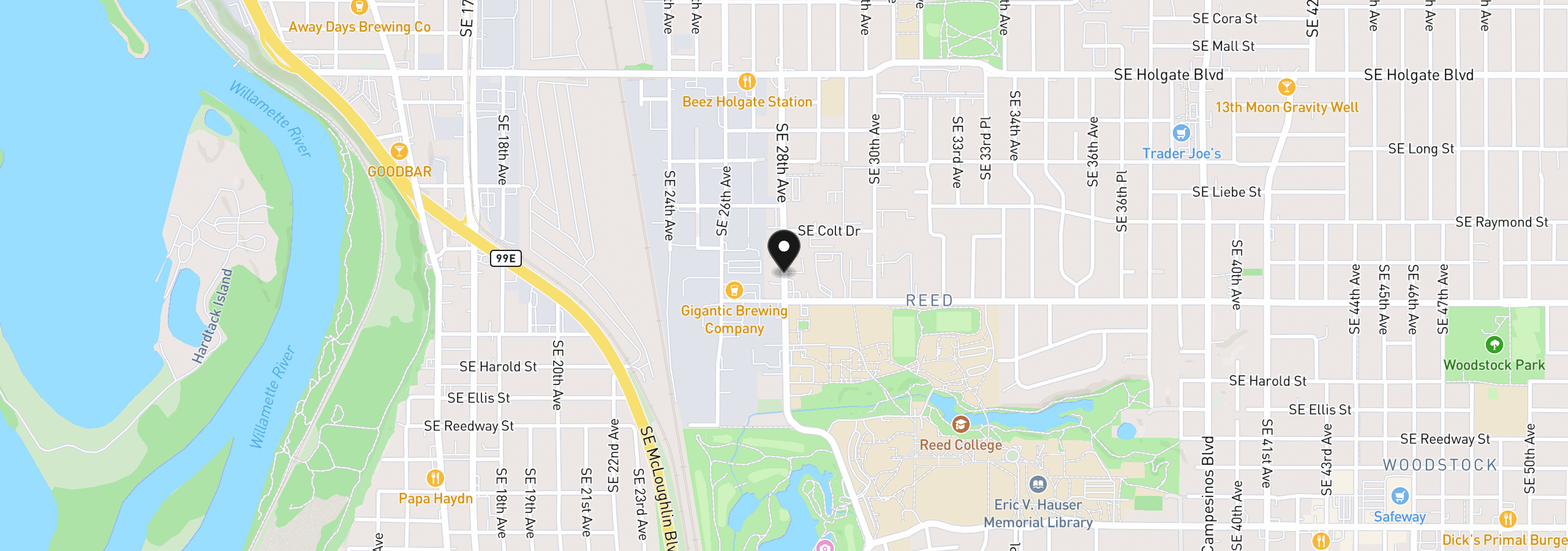 Map showing the location of 5179 SE 28th Ave 6, Portland, OR 97202