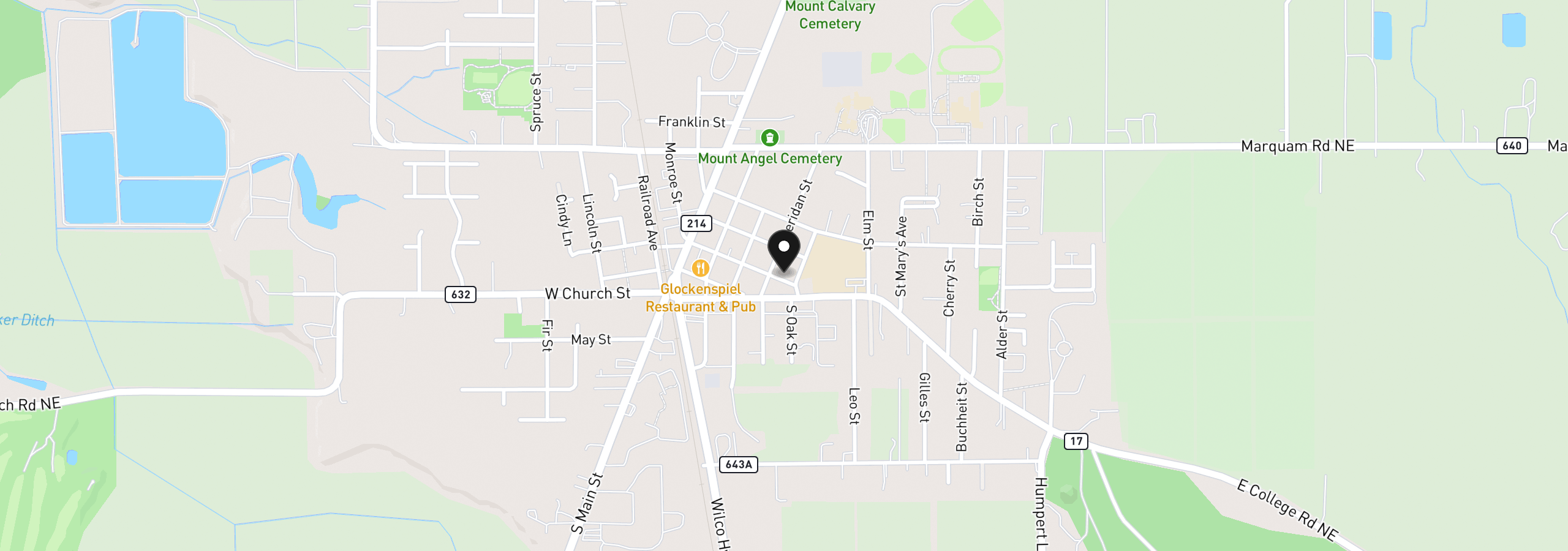 Map showing the location of 460 E College St, Mt. Angel, OR 97362