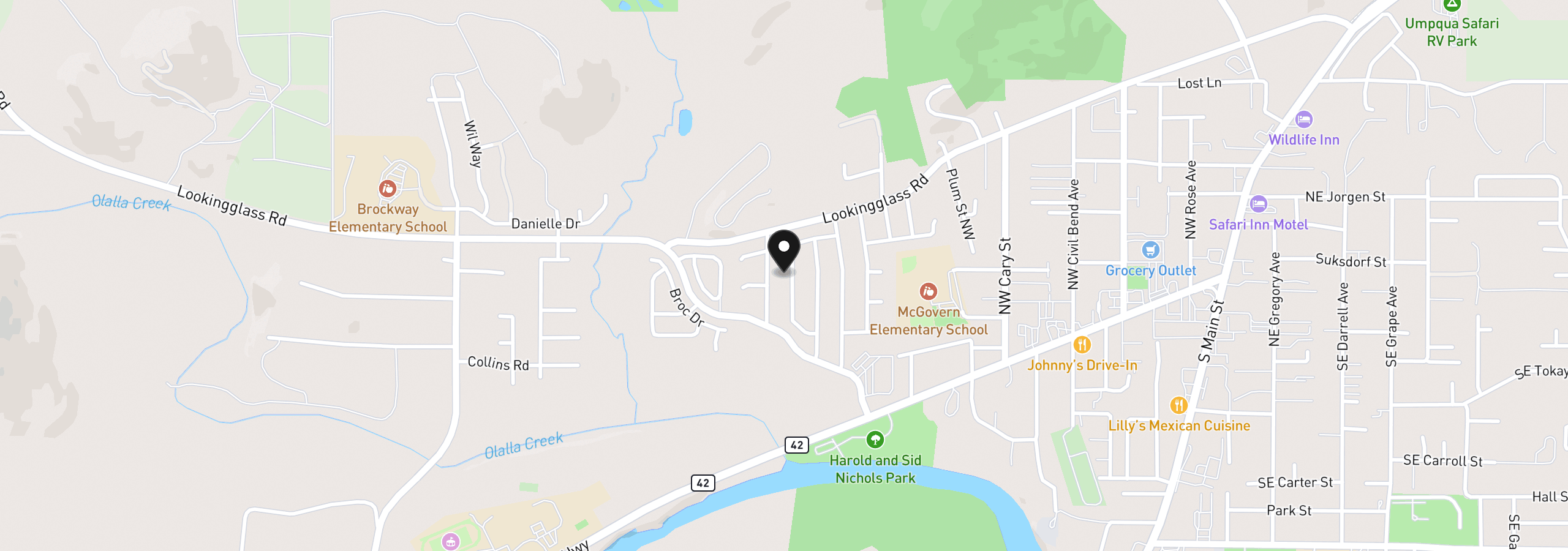 Map showing the location of 186 Woodduck St, Winston, OR 97496