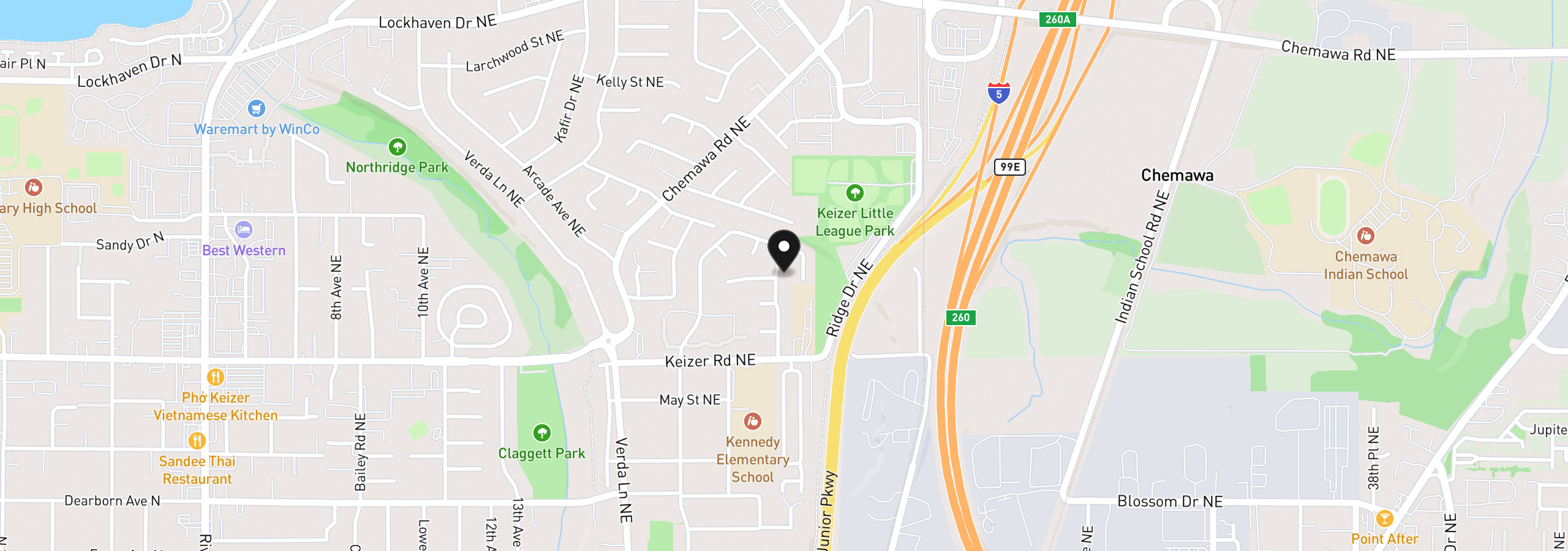 Map showing the location of 5142 Hasbrook Ave, Keizer, OR 97303