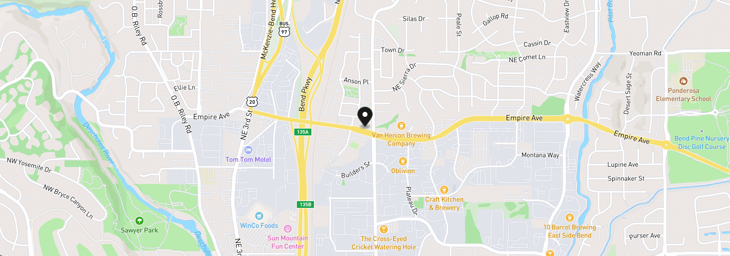 Map showing the location of 20558 Empire Ave, Bend, OR 97701