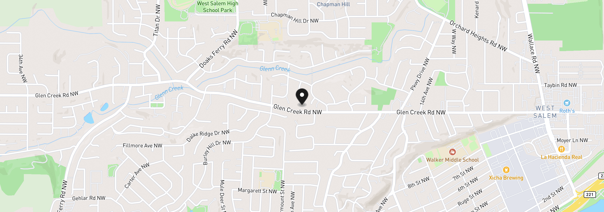 Map showing the location of 1943 Glen Creek Rd NW, Salem, OR 97304