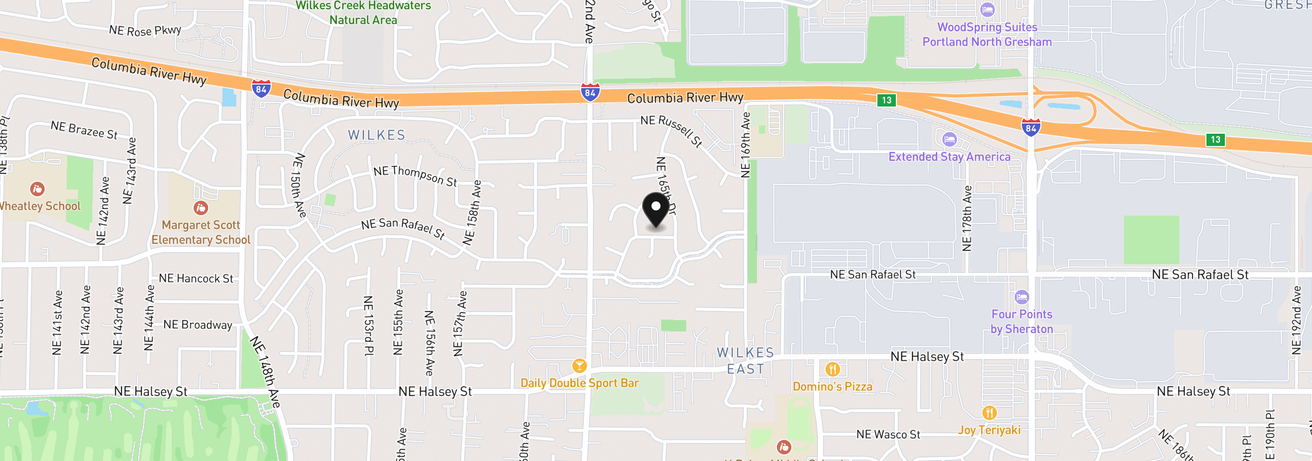 Map showing the location of 16443 NE Tillamook St, Portland, OR 97230