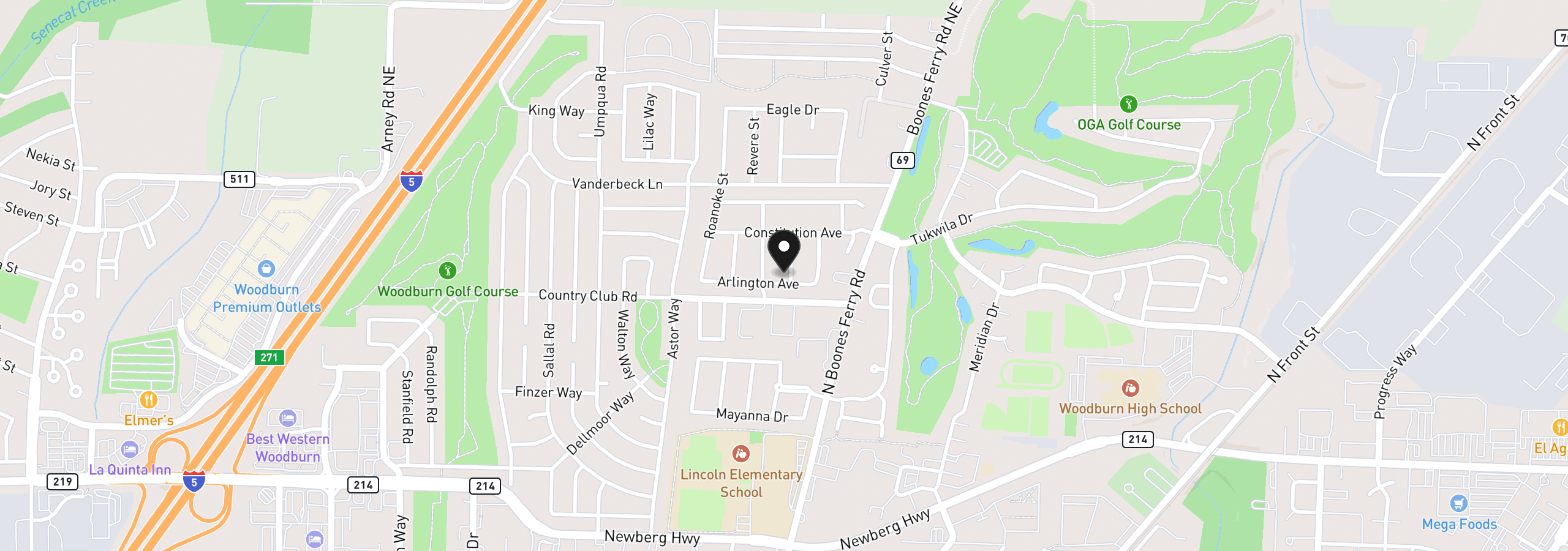 Map showing the location of 2523 Concord St, Woodburn, OR 97071