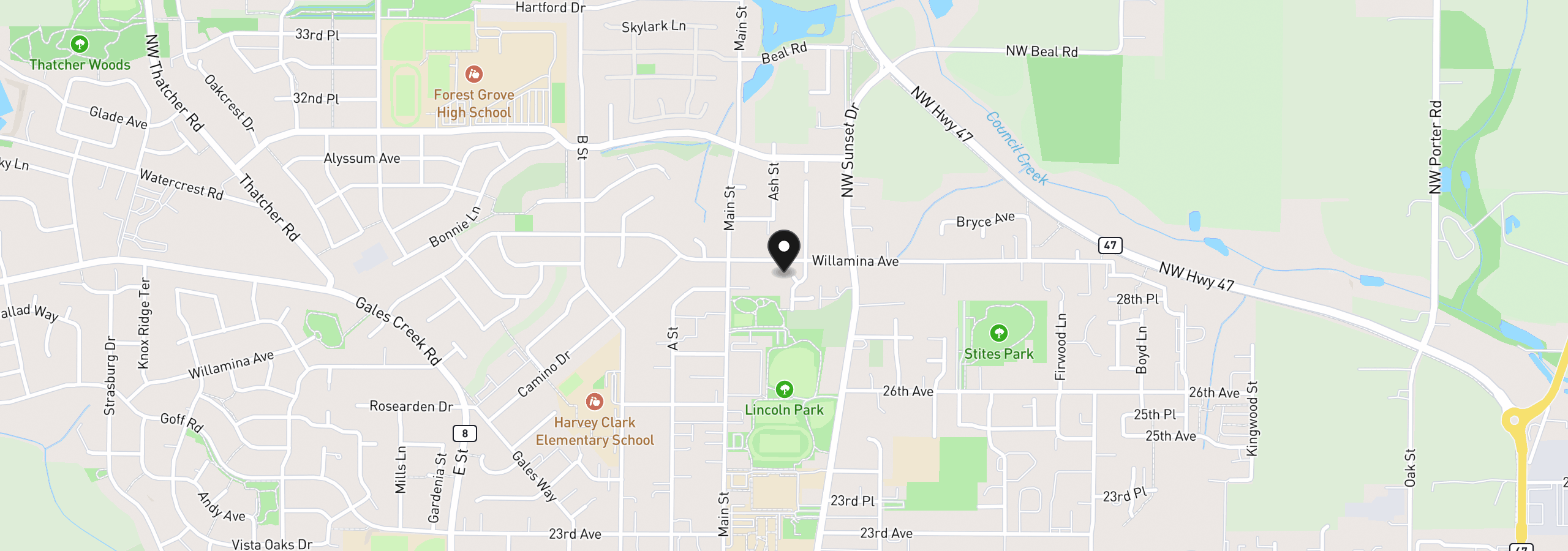 Map showing the location of 2838 Charlie Ct, Forest Grove, OR 97116