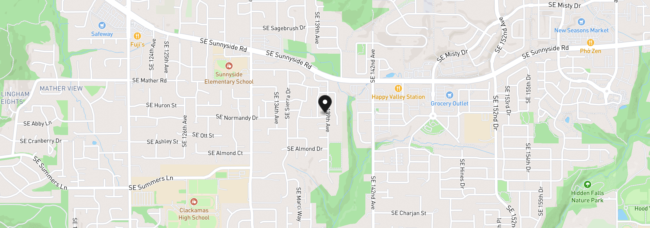 Map showing the location of 13811 SE Gannon Dr, Clackamas, OR 97015