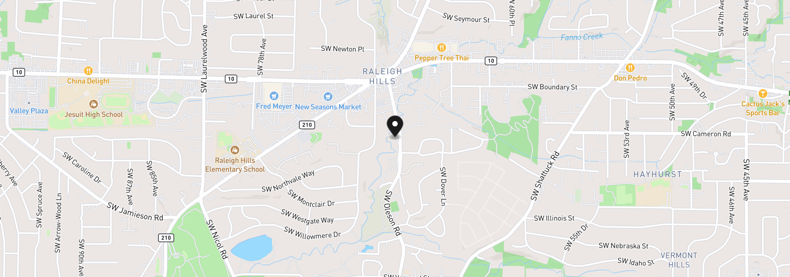 Map showing the location of 5115 SW Oleson Rd, Portland, OR 97225