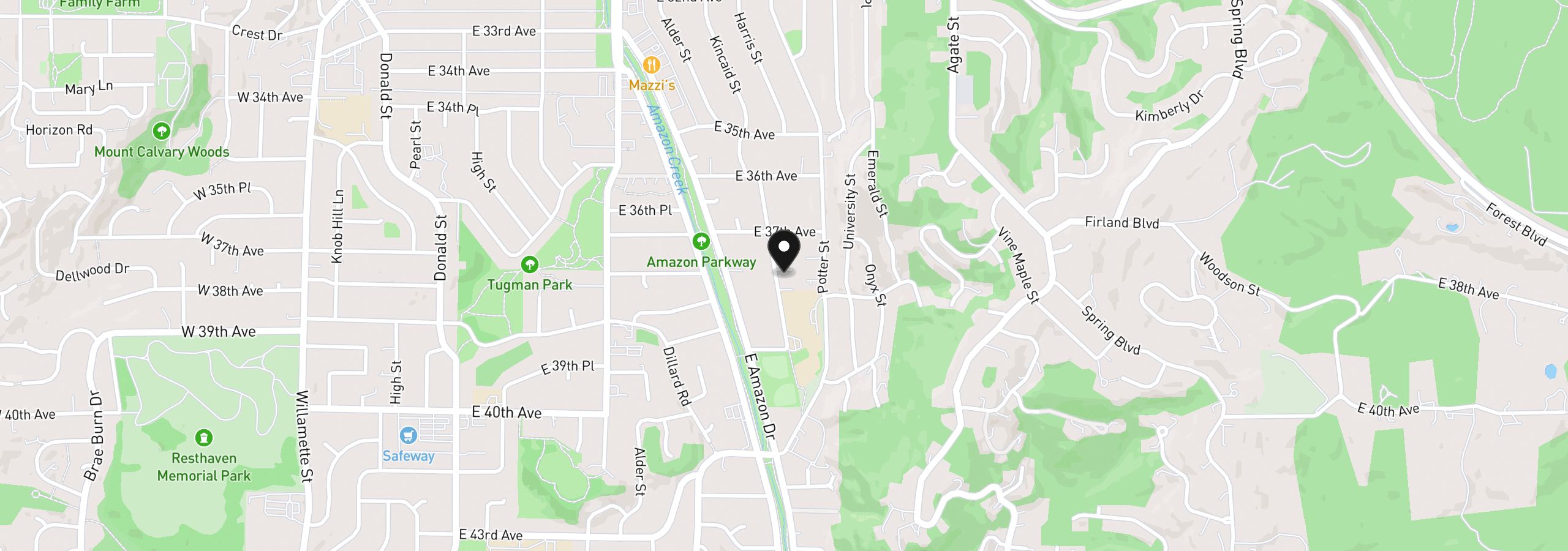 Map showing the location of 3781 Kincaid St, Eugene, OR 97405