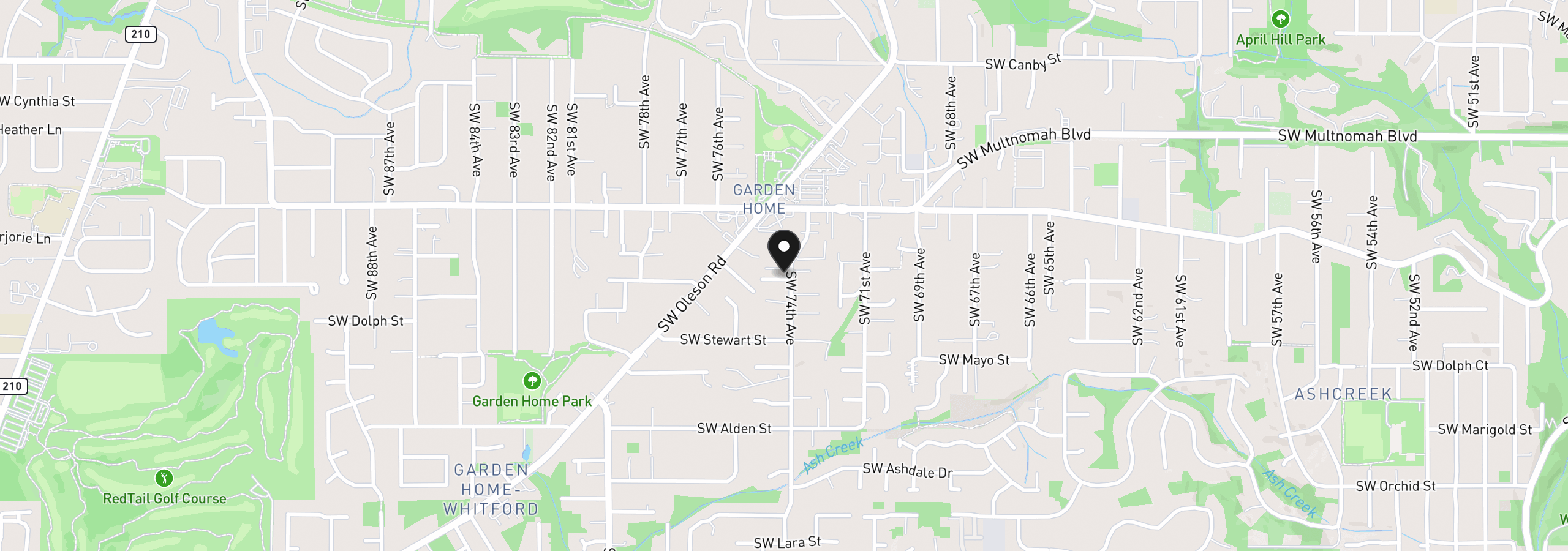 Map showing the location of 7427 SW Ruger Ln, Portland, OR 97223