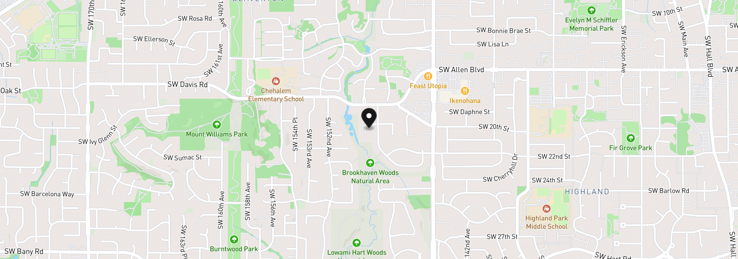 Map showing the location of 14950 SW Daphne Ct, Beaverton, OR 97007