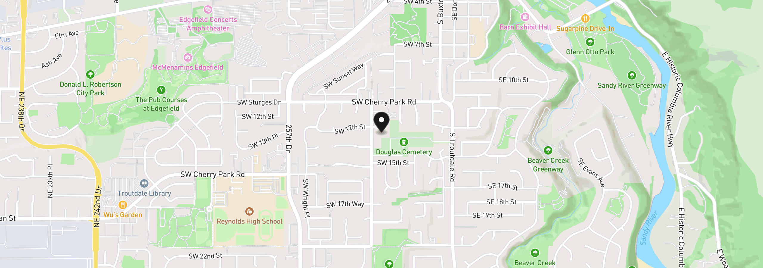 Map showing the location of 554 SW 12th Cir, Troutdale, OR 97060
