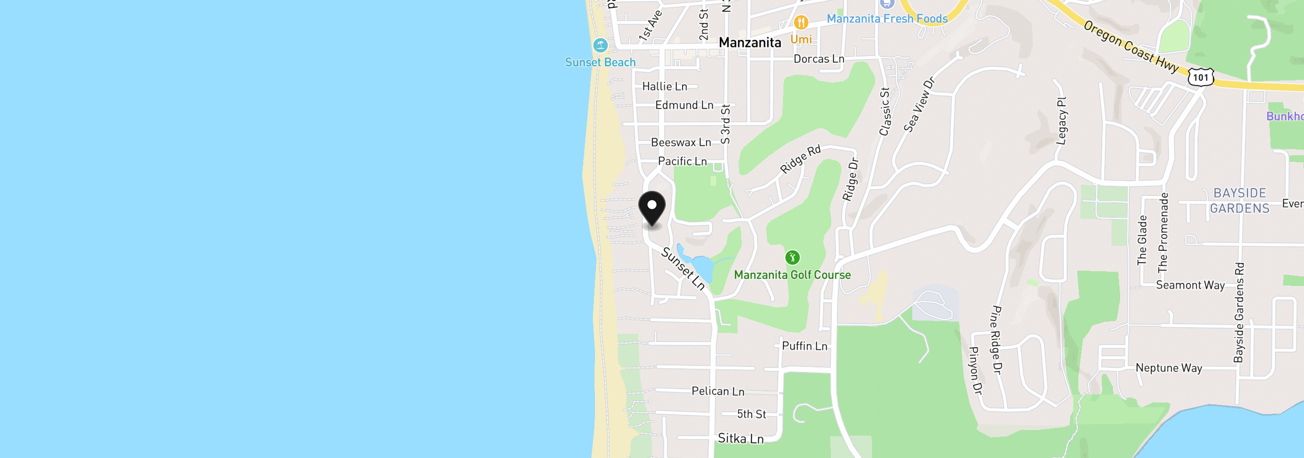 Map showing the location of 878 Beach St, Manzanita, OR 97130