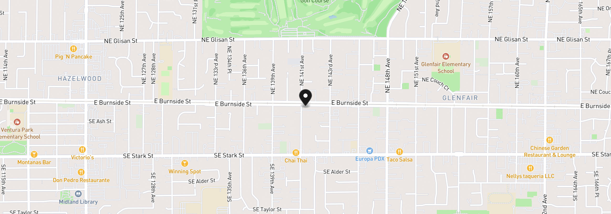 Map showing the location of 14134 E Burnside St 3, Portland, OR 97233