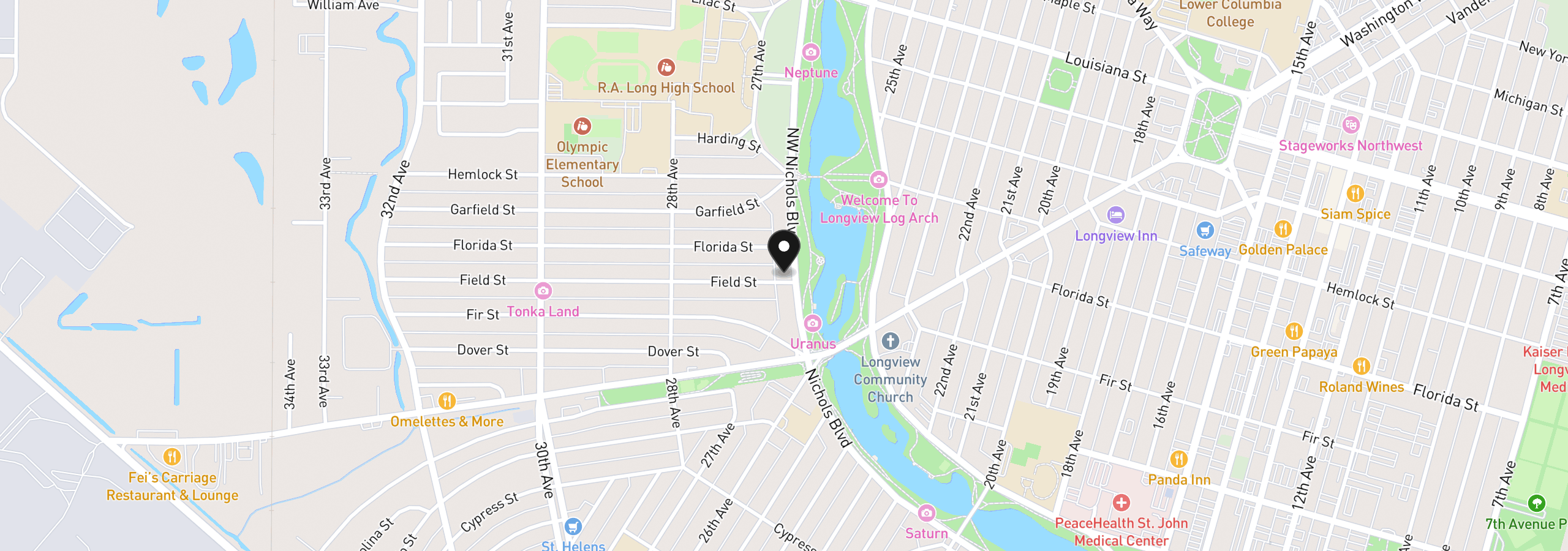 Map showing the location of 2610 Field St, Longview, Wa 98632