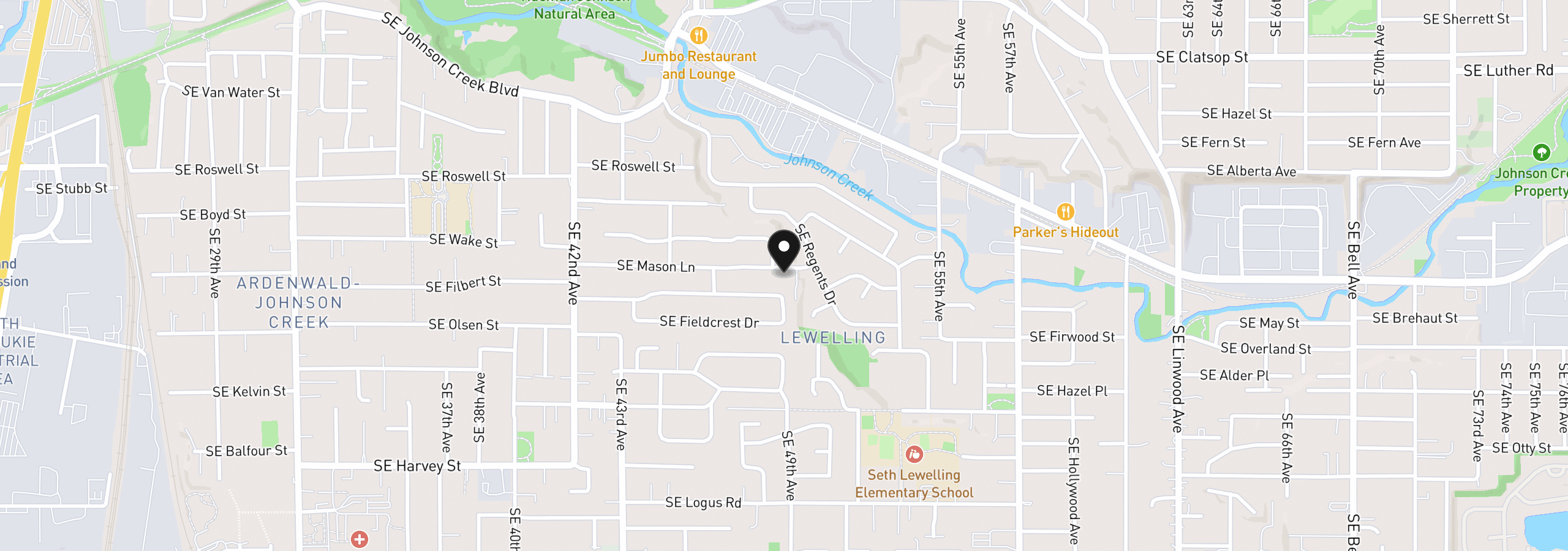 Map showing the location of 4930 SE Mason Ln, Milwaukie, OR 97222
