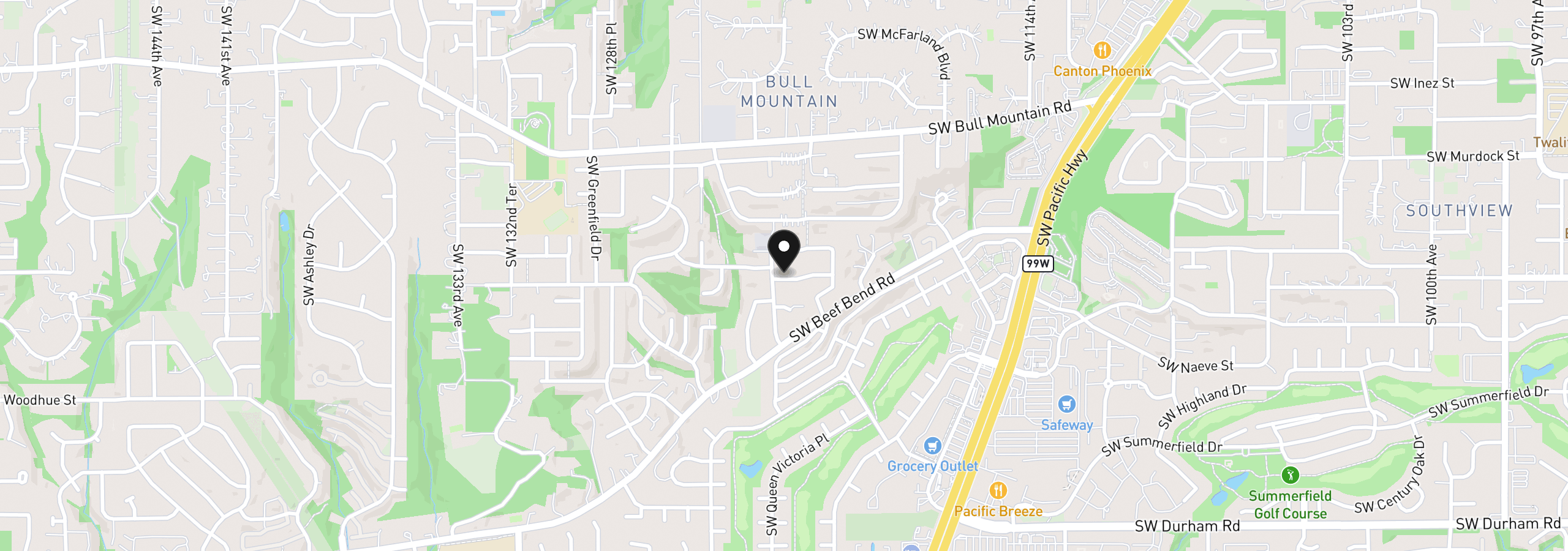 Map showing the location of 12181 SW Turnagain Dr, Tigard, OR 97224