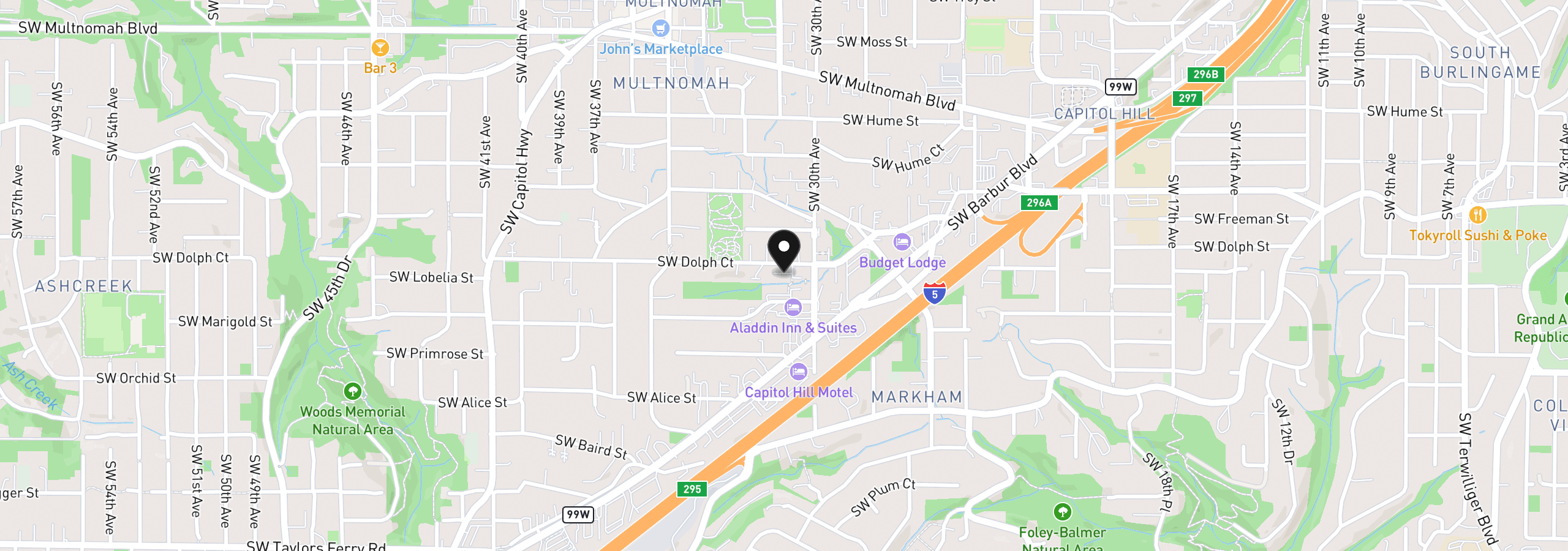 Map showing the location of 3114 SW Dolph Ct B3, Portland, OR 97219