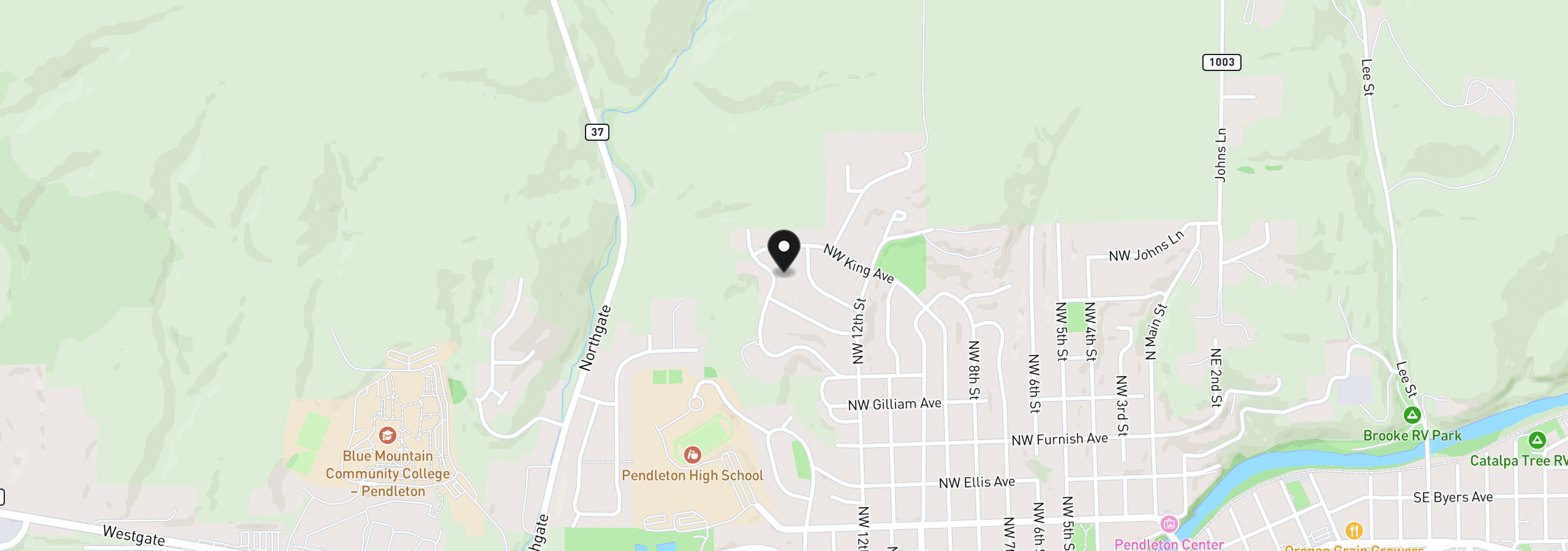 Map showing the location of 1321 NW Horn Ave, Pendleton, OR 97801