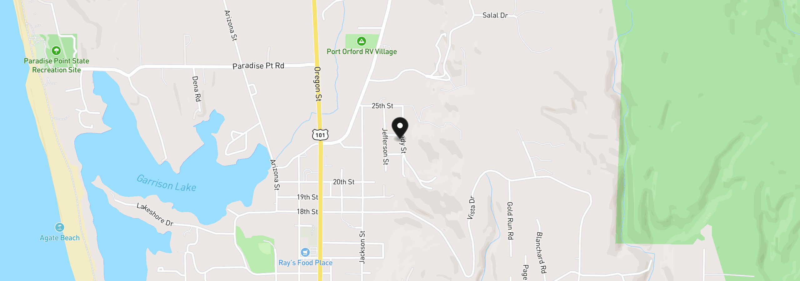 Map showing the location of 2175 Deady St, Port Orford, OR 97465