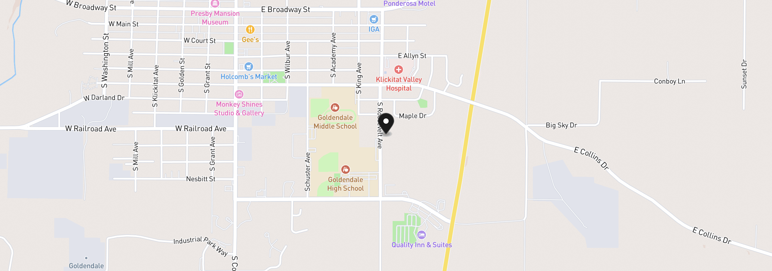 Map showing the location of 810 S Roosevelt St, Goldendale, Wa 98620