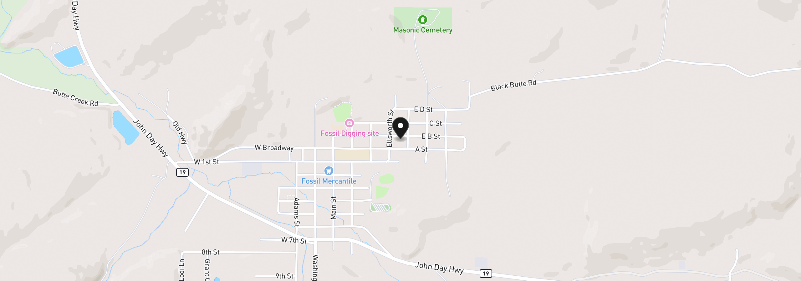Map showing the location of 955 B St, Fossil, OR 97830