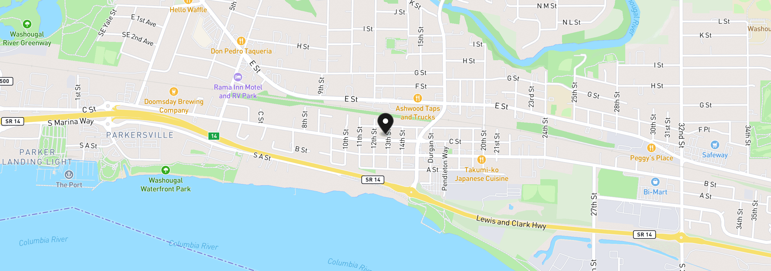 Map showing the location of 1235 C St, Washougal, Wa 98671