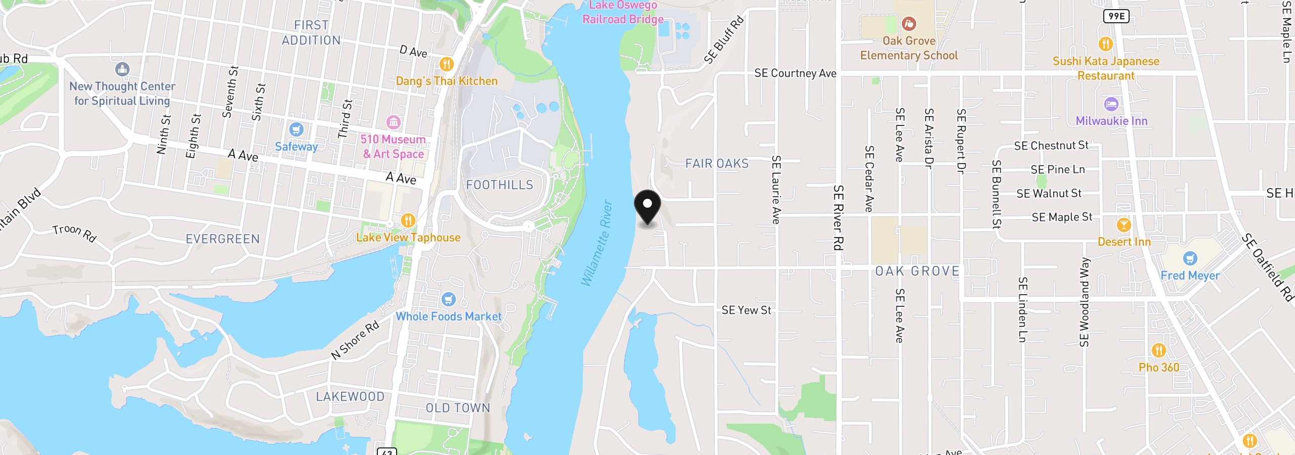 Map showing the location of 14411 SE Wagner Ln, Milwaukie, OR 97267