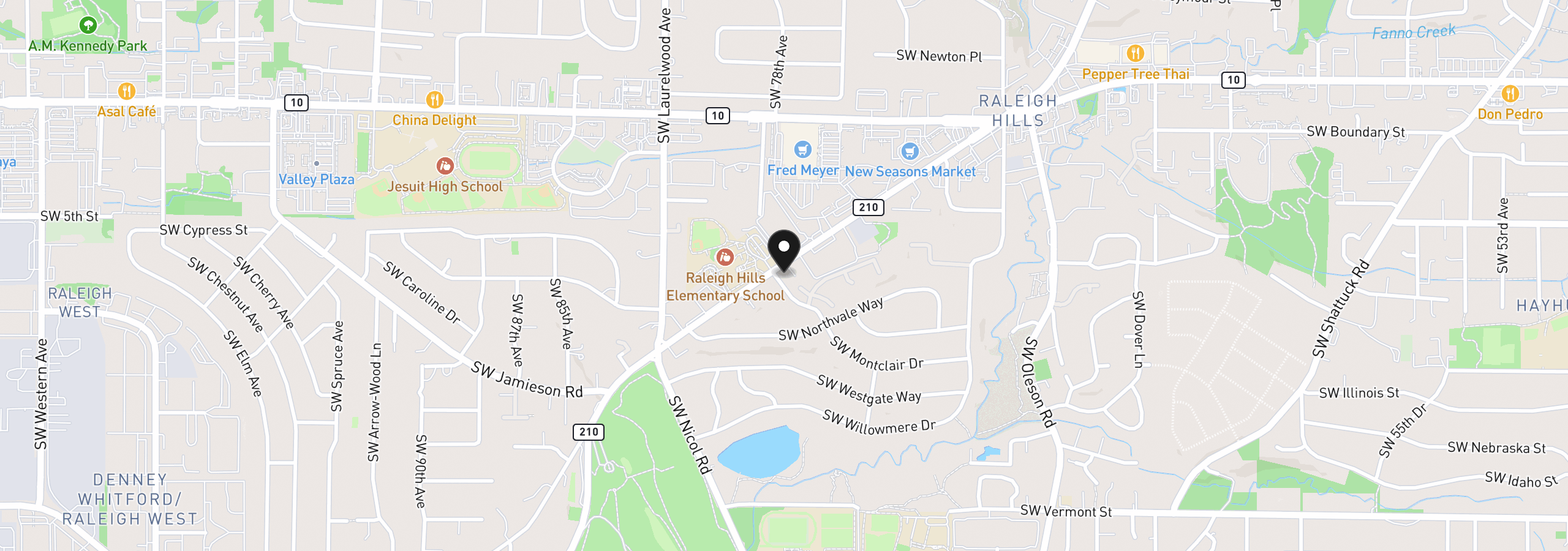 Map showing the location of 7799 SW Montclair Dr, Portland, OR 97225