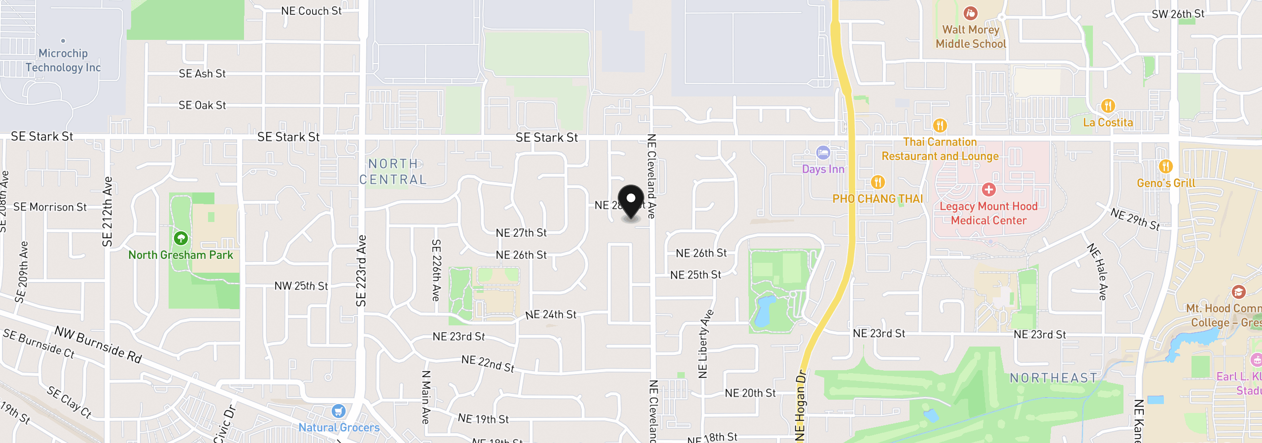 Map showing the location of 2675 NE Cleveland Ave, Gresham, OR 97030