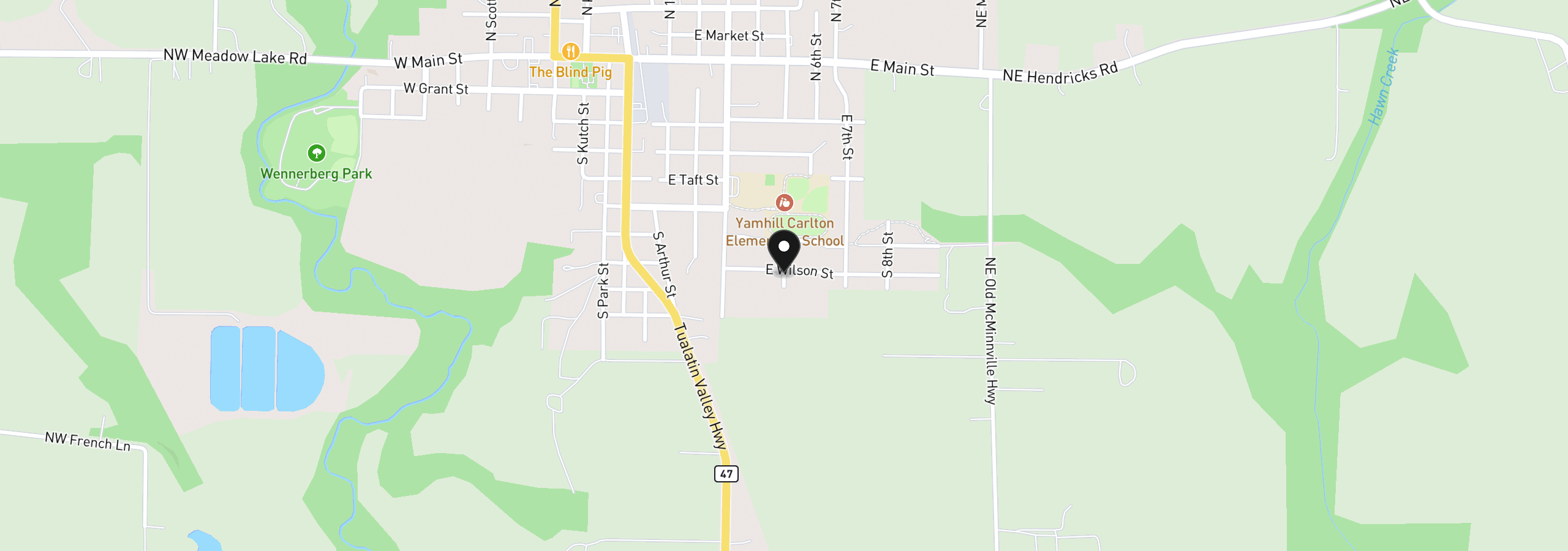 Map showing the location of 562 E Wilson St, Carlton, OR 97111