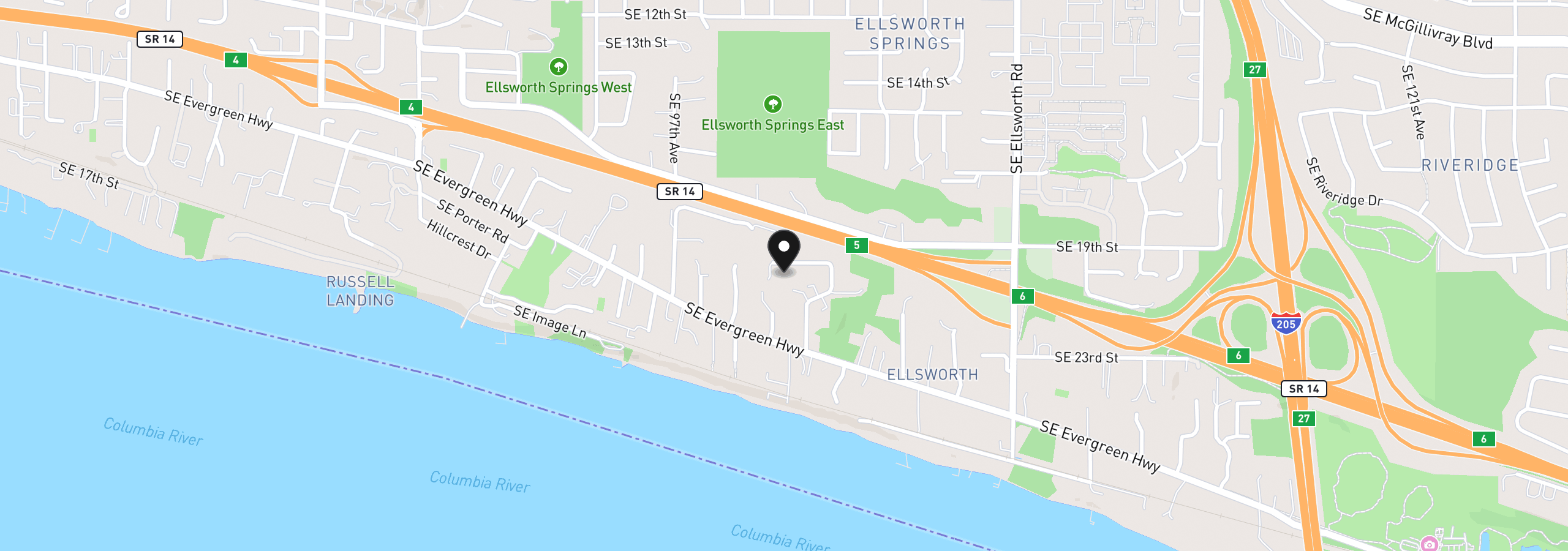 Map showing the location of 10000 SE Evergreen Hwy, Vancouver, Wa 98660