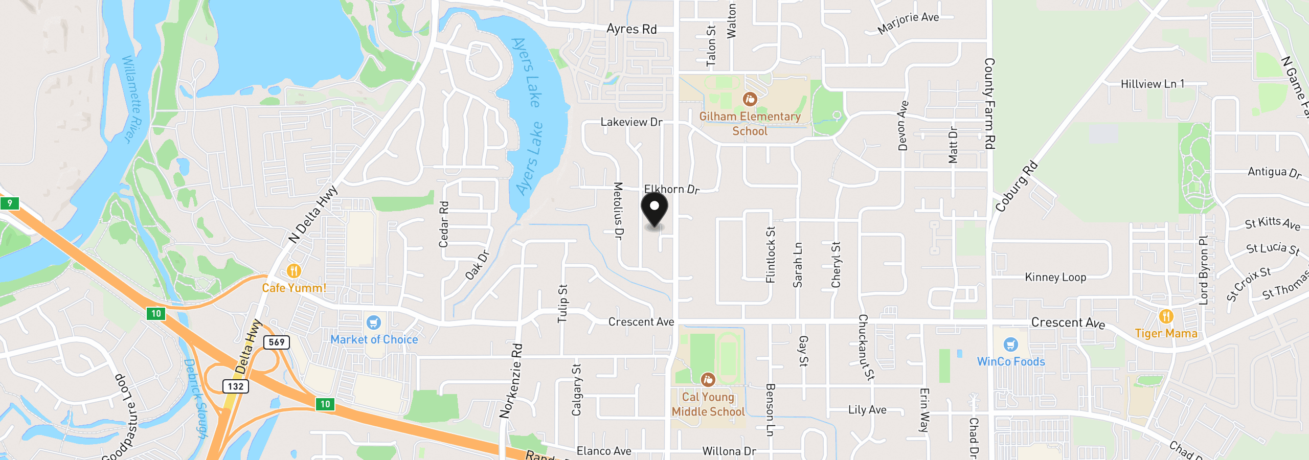 Map showing the location of 2990 Gilham Rd, Eugene, OR 97408
