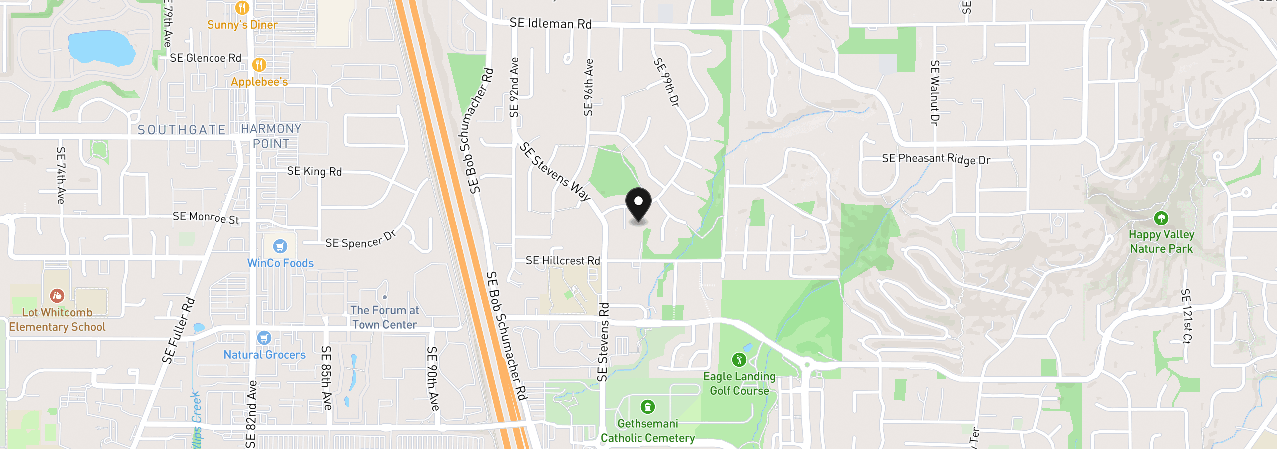 Map showing the location of 10748 SE 99th Dr, Happy Valley, OR 97086