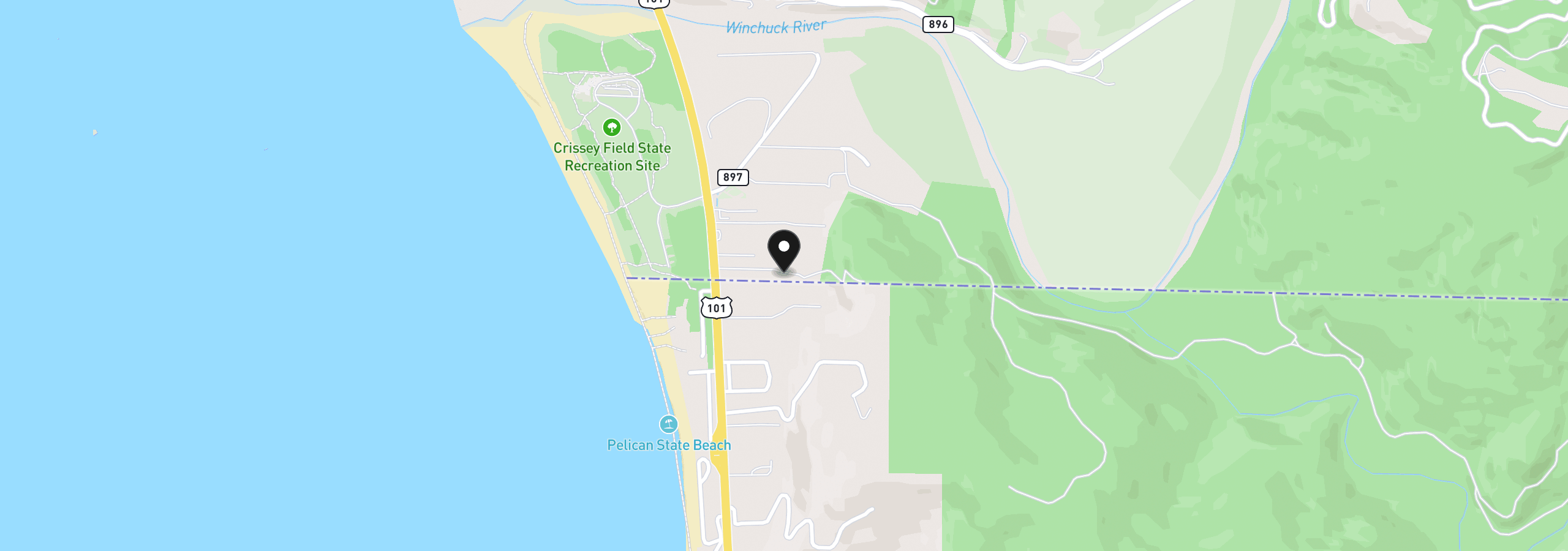 Map showing the location of 14339 Highway 101, Brookings, OR 97415